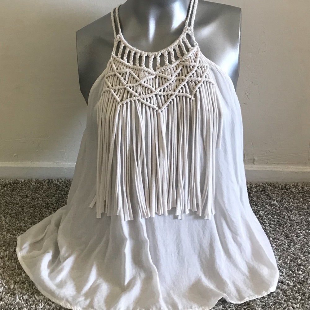 Mango Brand White Fringe Tank Top